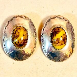 VTG Native American Southwest Navajo Sterling Silver Jasper Earrings
